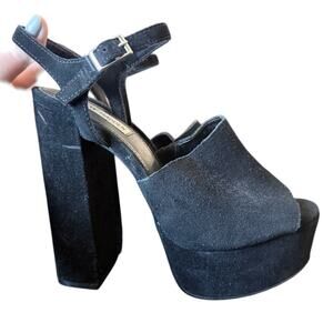 Steve Madden Melina Suede Platform High Heels Sandals 8.5 Black Glam Party Prom